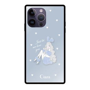 iPhone14ProMaxケース スクエア 強化ガラスケース ブルーバニー ブルー