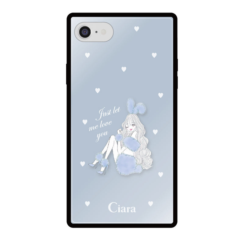 iPhoneケース スクエア 強化ガラスケース ブルーバニー