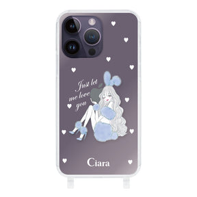 iPhone14ProMax ストラップクリアケース ブルーバニー クリア