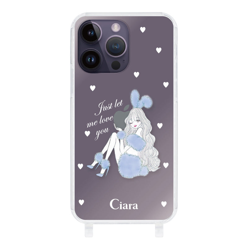 iPhoneケース  ストラップクリアケース ブルーバニー