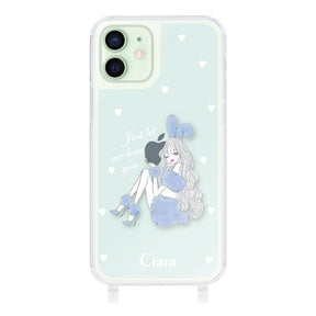 iPhone12mini ストラップクリアケース ブルーバニー ブルー