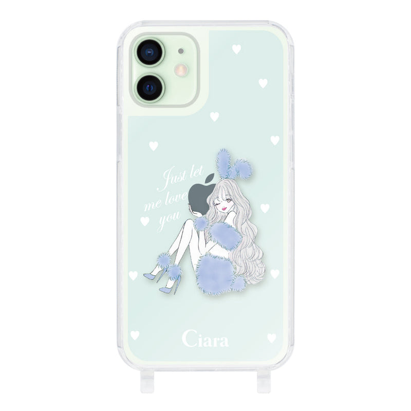 iPhoneケース  ストラップクリアケース ブルーバニー