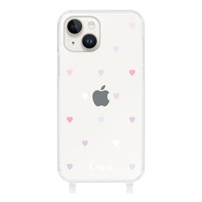 iPhone14 ストラップクリアケース パステルハート パステル