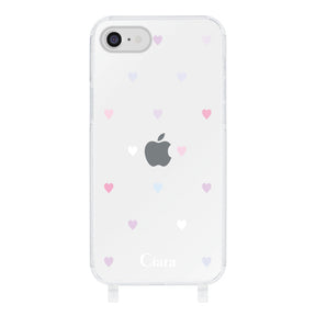 iPhoneSE2/SE3 ストラップクリアケース パステルハート パステル