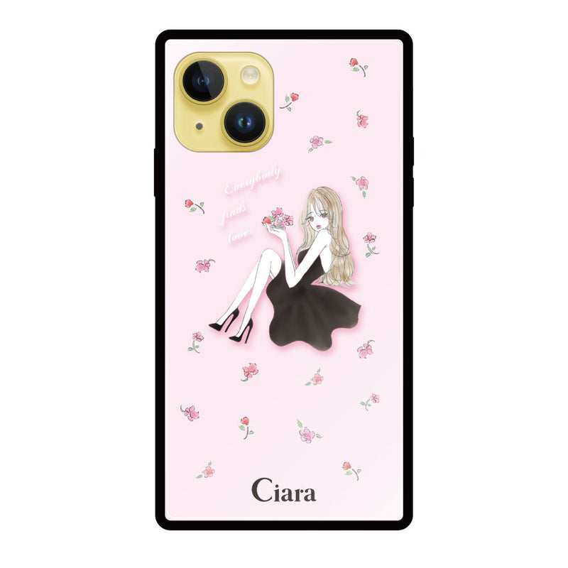 iPhoneケース スクエア 強化ガラスケース ラベンダーブラックガール