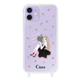 iPhone12/12Pro ストラップクリアケース ラベンダーブラックガール クリア