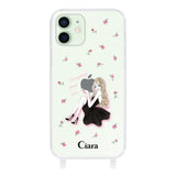 iPhone12mini ストラップクリアケース ラベンダーブラックガール クリア