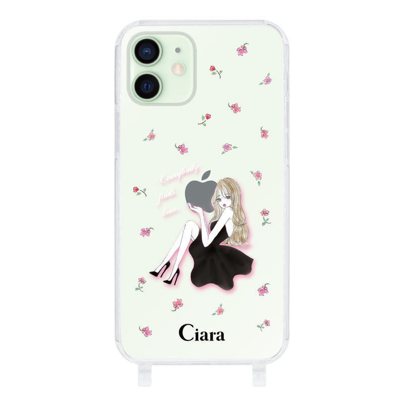iPhoneケース  ストラップクリアケース ラベンダーブラックガール