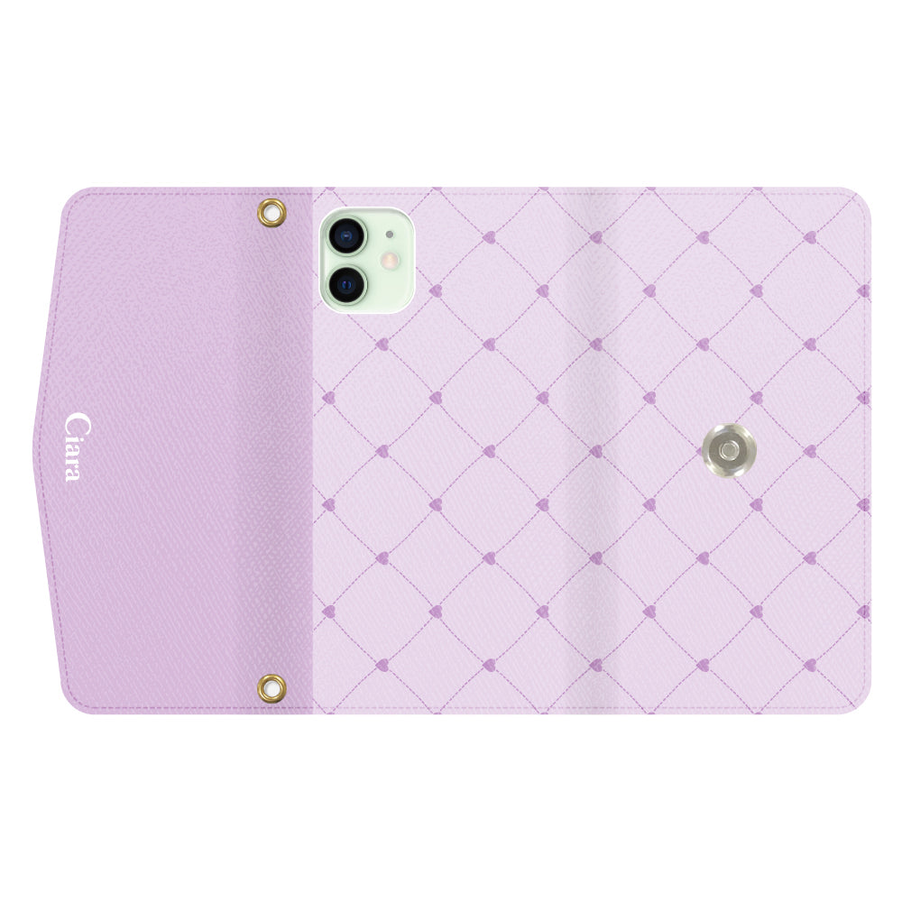 iPhone12miniケース】 手帳型 HEART QUILTING(ハートキルティング