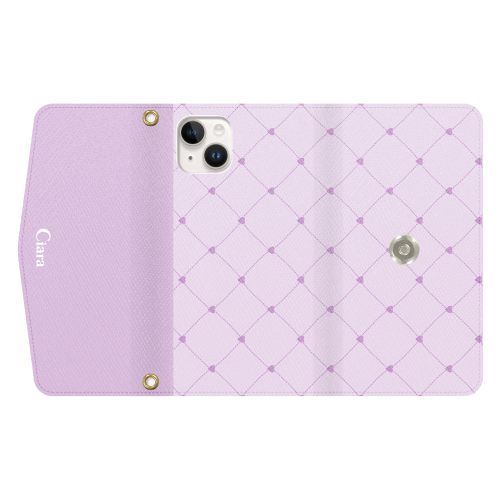 iPhone14ケース】 手帳型 HEART QUILTING(ハートキルティング