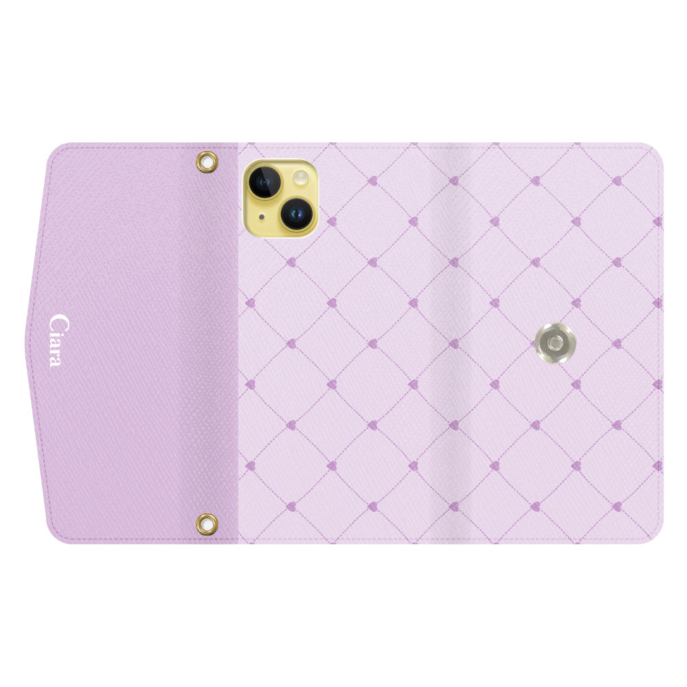 iPhone14Plusケース】 手帳型 HEART QUILTING(ハートキルティング