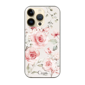 iPhone14Pro ガラス 強化ガラスケース スプリンクルフラワー ピンク