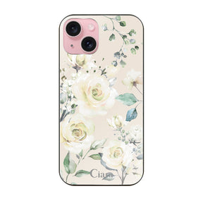 iPhone15 ガラス 強化ガラスケース スプリンクルフラワー イエロー