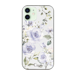 iPhone12mini ガラス 強化ガラスケース スプリンクルフラワー パープル