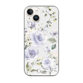iPhone14 ガラス 強化ガラスケース スプリンクルフラワー パープル
