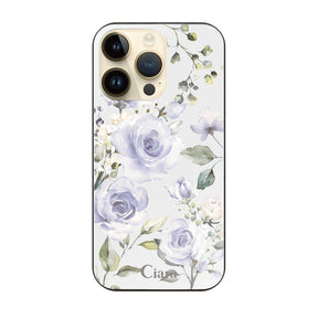 iPhone14Pro ガラス 強化ガラスケース スプリンクルフラワー パープル
