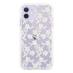 iPhoneケース クッションバンパー 耐衝撃クリアケース ファブリックスモールフラワーレース