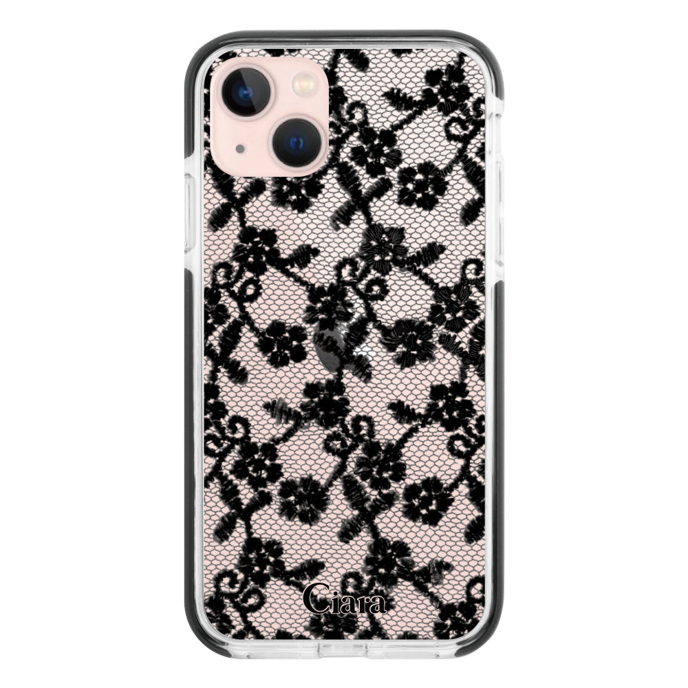 iPhoneケース クッションバンパー 耐衝撃クリアケース ファブリックスモールフラワーレース