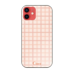 iPhone11 ガラス 強化ガラスケース ブロックチェック ピンク