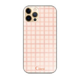 iPhone11Pro ガラス 強化ガラスケース ブロックチェック ピンク