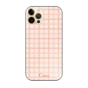 iPhone11Pro ガラス 強化ガラスケース ブロックチェック ピンク