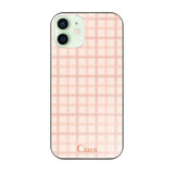 iPhone12mini ガラス 強化ガラスケース ブロックチェック ピンク