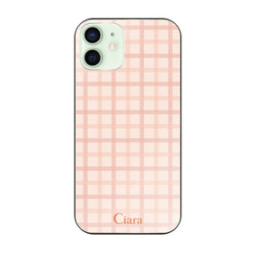iPhone12mini ガラス 強化ガラスケース ブロックチェック ピンク