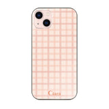 iPhone13 ガラス 強化ガラスケース ブロックチェック ピンク