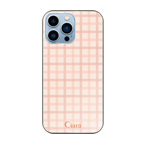 iPhone13ProMax ガラス 強化ガラスケース ブロックチェック ピンク