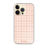 iPhone14Pro ガラス 強化ガラスケース ブロックチェック ピンク