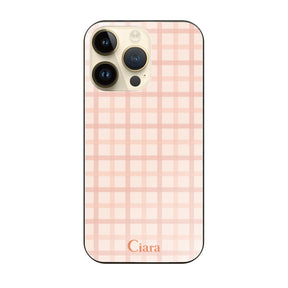 iPhone14Pro ガラス 強化ガラスケース ブロックチェック ピンク