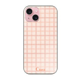 iPhone15 ガラス 強化ガラスケース ブロックチェック ピンク