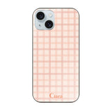 iPhone15Plus ガラス 強化ガラスケース ブロックチェック ピンク