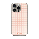 iPhone15Pro ガラス 強化ガラスケース ブロックチェック ピンク