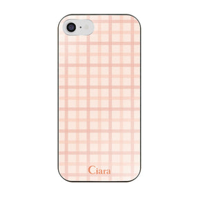 iPhone7/8/SE2/SE3 ガラス 強化ガラスケース ブロックチェック ピンク