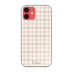 iPhone11 ガラス 強化ガラスケース ブロックチェック ベージュ