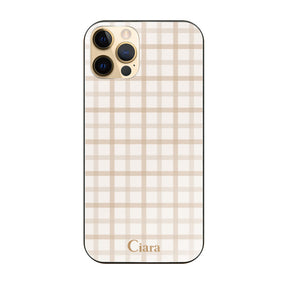 iPhone11Pro ガラス 強化ガラスケース ブロックチェック ベージュ