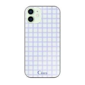 iPhone12mini ガラス 強化ガラスケース ブロックチェック ブルー