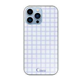 iPhone13ProMax ガラス 強化ガラスケース ブロックチェック ブルー