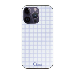 iPhone14ProMax ガラス 強化ガラスケース ブロックチェック ブルー