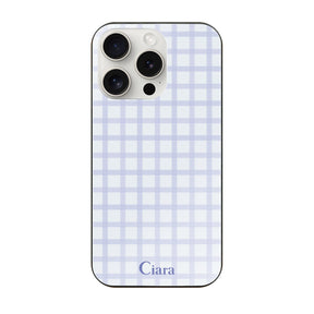iPhone15ProMax ガラス 強化ガラスケース ブロックチェック ブルー