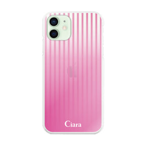 iPhone12mini ハイブリッド クリアケース グラデーションストライプ ピンク