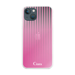 iPhone13mini ハイブリッド クリアケース グラデーションストライプ ピンク