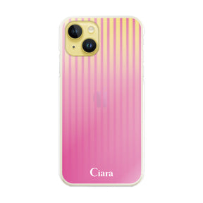 iPhone14Plus ハイブリッド クリアケース グラデーションストライプ ピンク