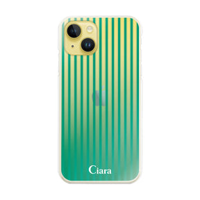 iPhone14Plus ハイブリッド クリアケース グラデーションストライプ グリーン