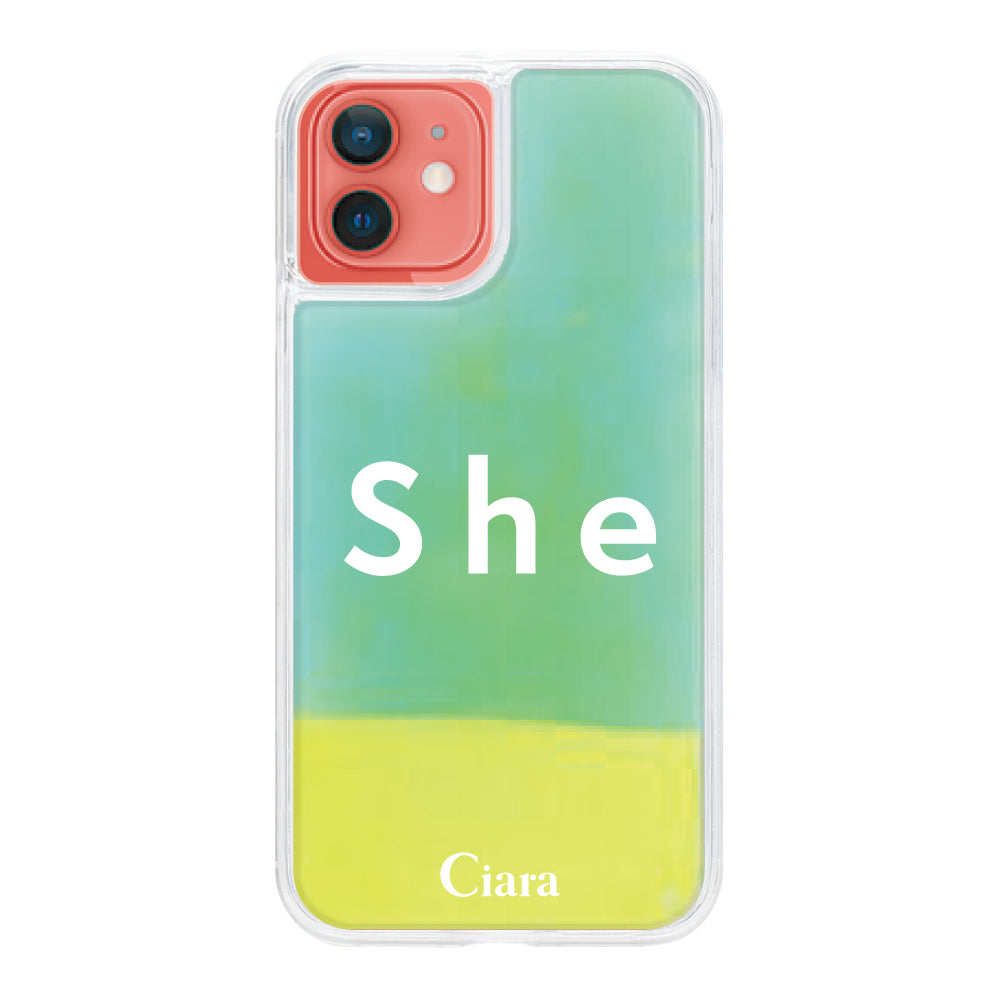 iPhone11ケース ネオンサンド オイルケース シー イエロー/グリーン