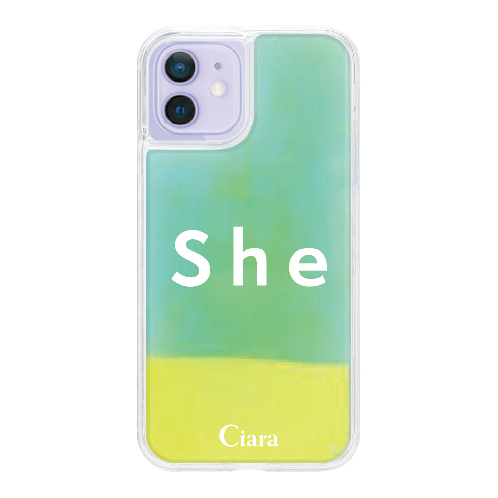 iPhone12/12Proケース ネオンサンド オイルケース シー イエロー/グリーン