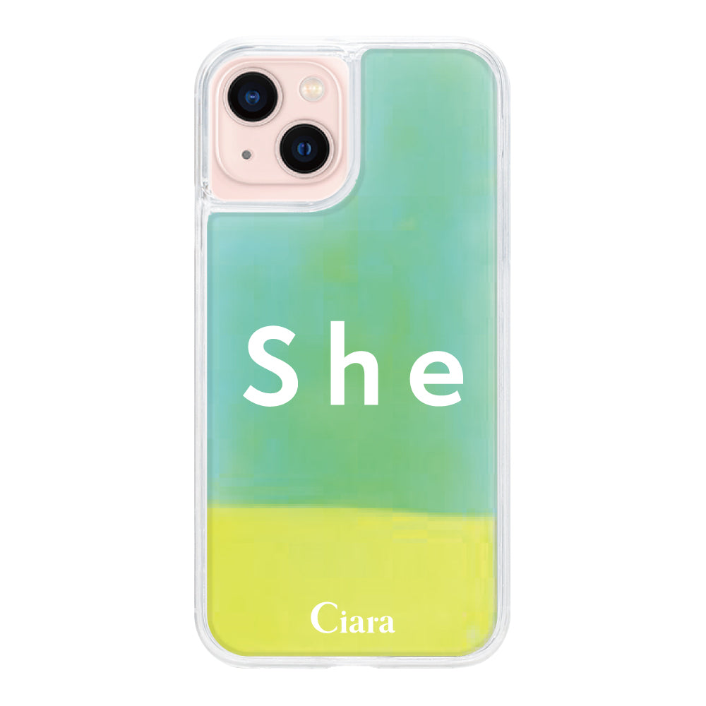 iPhone13ケース ネオンサンド オイルケース シー イエロー/グリーン