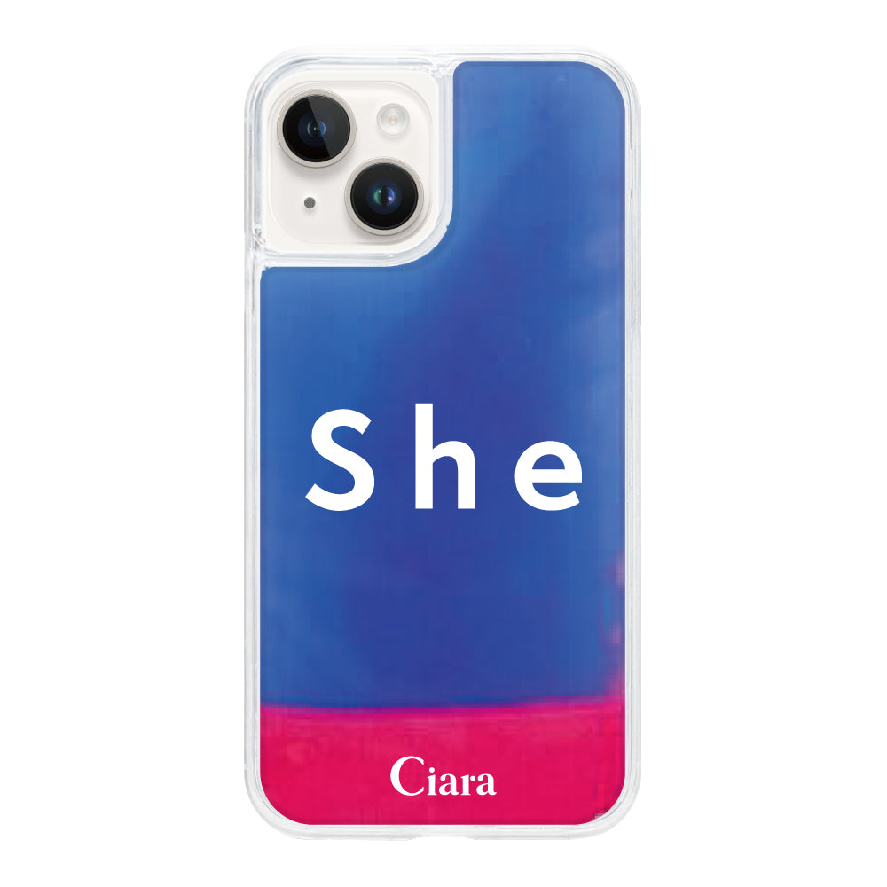 iPhone14ケース ネオンサンド オイルケース シー ピンク/ブルー