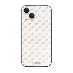 iPhone14 ガラス 強化ガラスケース シアラモノグラムパターン ベージュ